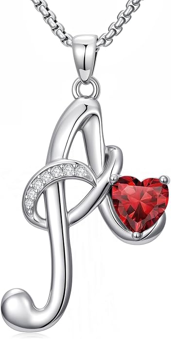 Birthday Gifts for Women Alphabet A to Z Initial Birthstone Pendant Necklaces for Women - 18k White Gold Plated Personalized Name Jewelry Anniversary Graduation Gifts for Wife Her Daughter Girlfriend(with Gift Box)