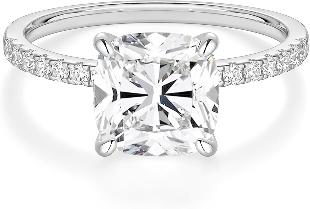 EAMTI 3.5CT 925 Sterling Silver Rings Cushion Cut Cubic Zirconia CZ Engagement Wedding Bands for Women Promise Rings for Her Size 3-11