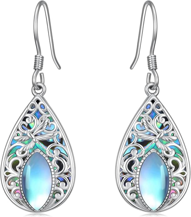 Dorunmo Moonstone Dangle Drop Earrings s925 Sterling Silver Leverback Earrings Filigree Moonstone Jewelry Birthday Gifts for Women