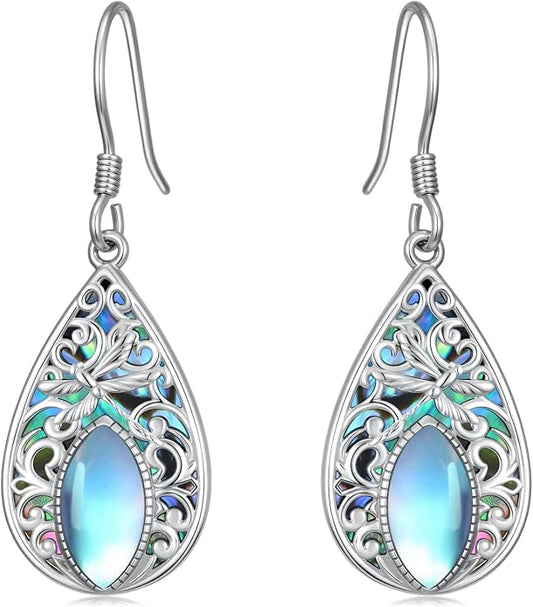 Dorunmo Moonstone Dangle Drop Earrings s925 Sterling Silver Leverback Earrings Filigree Moonstone Jewelry Birthday Gifts for Women