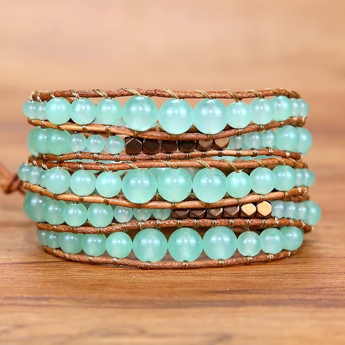 Boho Wrap Bead Bracelet for Women - Handmade Adjustable Natural Stone Beaded Bracelets Yoga Healing Bracelet Bangle Hippie Jewelry