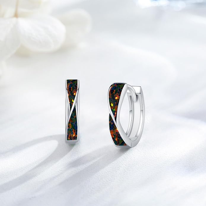 Midir&Etain Opal Hoop Earrings 925 Sterling Silver Huggie Earrings Hypoallergenic Cartilage Hoops Opal Jewelry Gifts for Women