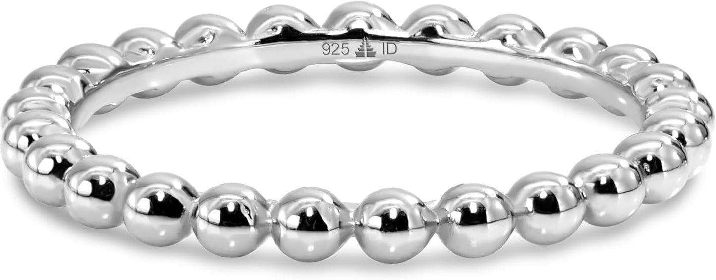DEVATA Gold or Rhodium Plated Sterling Silver 925 – Eternity, Band Ring for Women – Heart, Knot, Clover, Infinity, Mariner, Cable, Curb, Cuban, Figaro, Daisy, Rope, Ribbed, Dome