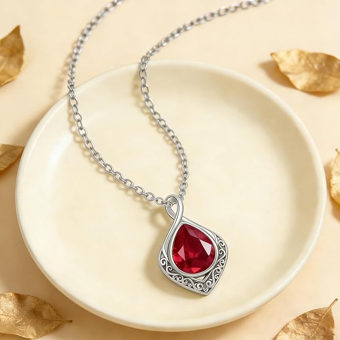 PELOVNY Celtic Knot Necklaces for Women 925 Sterling Silver Gemstone/Birthstone Teardrop Infinity Necklace Irish Celtic Pendant Jewelry Gifts for Mom Daughter Wife
