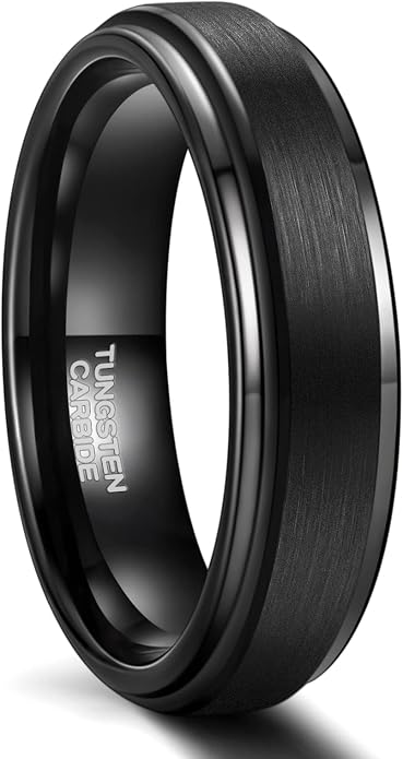 Greenpod 6mm 8mm Black Tungsten Rings for Men Women Brushed Wedding Bands Ring Matte Finished Comfort Fit Size 4-15