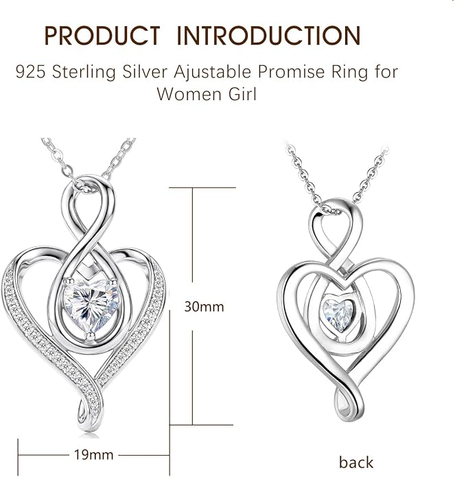 Birthstone Necklace for Women Heart Necklace S925 Sterling Silver Infinity Love Birthday Gifts for Mom Women Wife Girlfriend