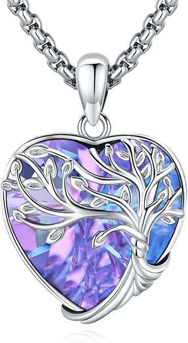 Jewelry Gifts - Tree of Life Necklace Sterling Silver Abalone Shell/Opal/Moonstone/Black Onyx/Turquoise/Malachite/Crystal Family Tree of Life Jewelry for Women Men