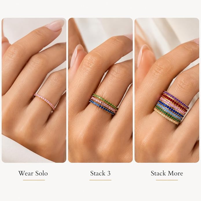 Birthstone Rings For Women, Silver Stackable Cubic Zirconia Stainless Steel Birth Stone Ring To My Daughter/Mom Birthday Unique Gifts Jewelry