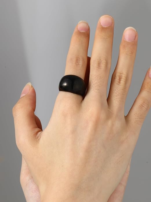 U7 Chunky Gold Dome Rings for Women, Stainless Steel/18KGold Plated/Black Statement Ring Non Tarnish Women Rings, Size 7-12