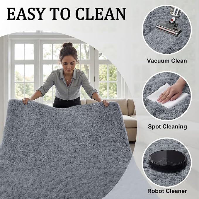 Area Rug for Living Room Bedroom: 4x6 Soft Fluffy Shag Rugs Upgrade Non-Slip High Pile Carpet Large Fuzzy Plush Indoor Floor Shaggy Carpets for Nursery Kid Playroom Office Dorms Home Decor Light Gray