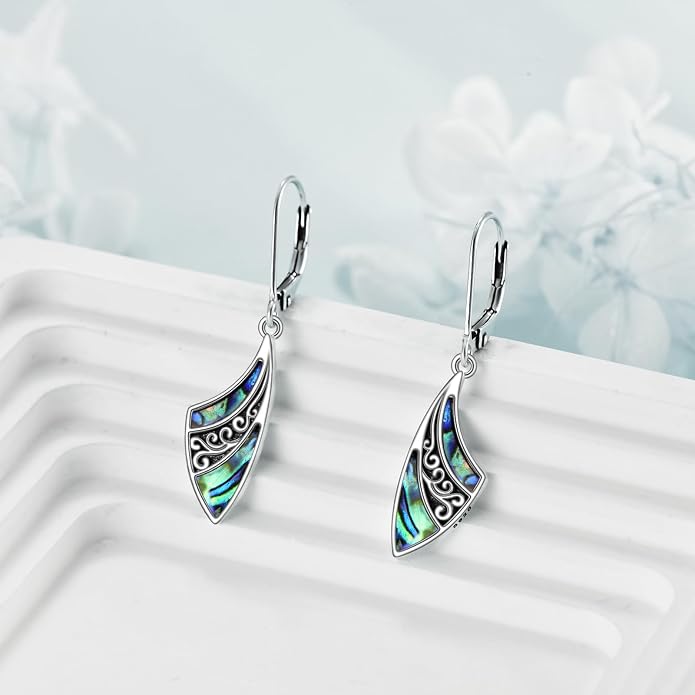 Abalone Shell Dangle Drop Earrings for Women 925 Sterling Silver Filigree Bohemian Earrings Jewelry Gift