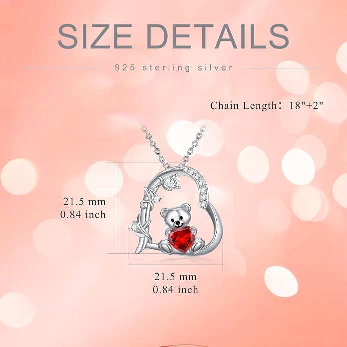 PELOVNY Teddy Bear Necklace for Women 925 Sterling Silver Bear/Highland Cow/Fox/Cat/Axolotl Birthstone Necklace Christmas Birthday Jewelry Gifts for Mom Daughter Wife Sister