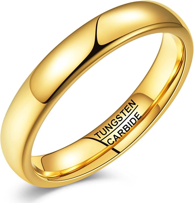 Vakki Gold Tungsten Wedding Bands for Men Women 2/4/6/8mm 14k Gold Plated Slim Stacking Stackable Engagement Promise Rings Domed High Polished Finish Comfort Fit size 5-12