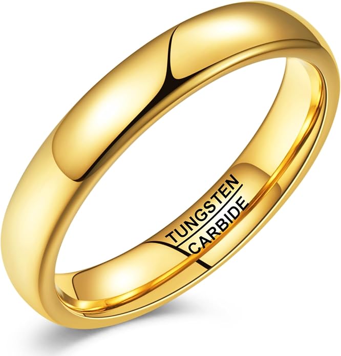 Vakki Gold Tungsten Wedding Bands for Men Women 2/4/6/8mm 14k Gold Plated Slim Stacking Stackable Engagement Promise Rings Domed High Polished Finish Comfort Fit size 5-12