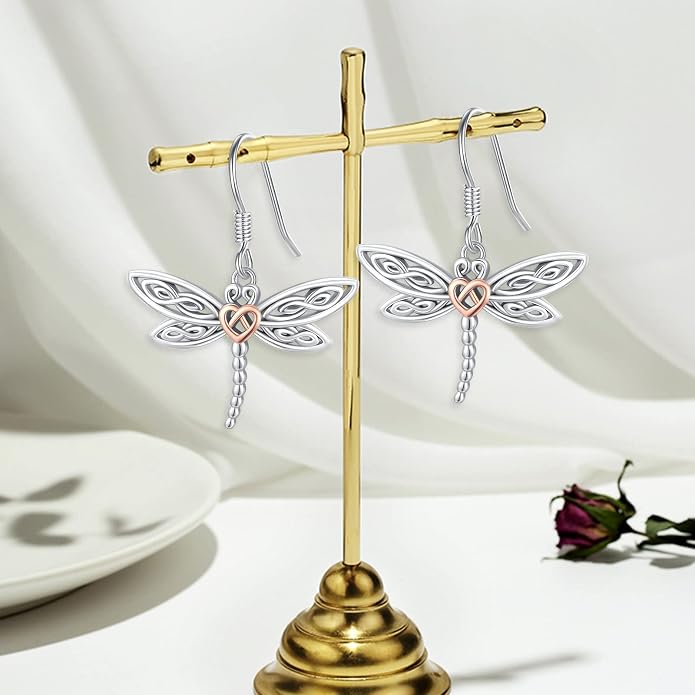 Dragonfly Leverback Hoop Hook Earrings 925 Sterling Silver Celtic Dangle Drop Earrings Dragonfly Huggie Earrings Dragonfly Jewelry Gifts for Women