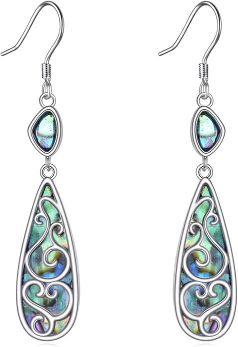 TIGER RIDER Abalone Shell 925 Sterling Silver Dangle Earrings Lightweight Filigree Dangle Drop Earrings for Women