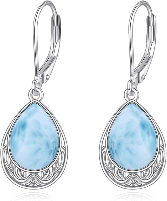 VONALA Dangle Earrings 925 Sterling Silver Opal Larimar Lapis Sapphire Turquoise Moss Agate Crystal Dangling Earrings Jewelry Gift for Women