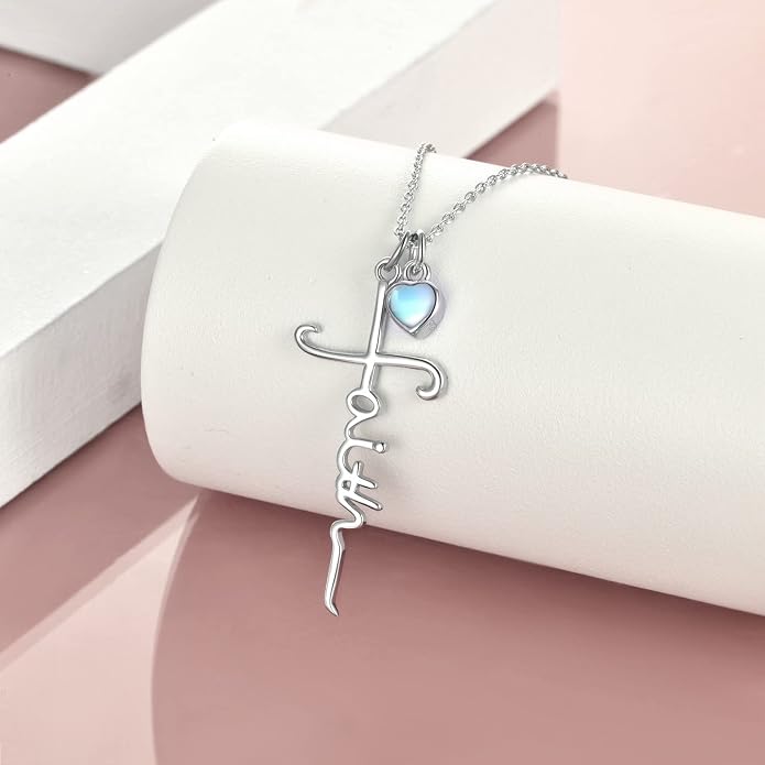 Faith Cross Necklace For Women Birthstone Sterling Silver with Simulated Birthstone Cross Jewelry Christian Gifts