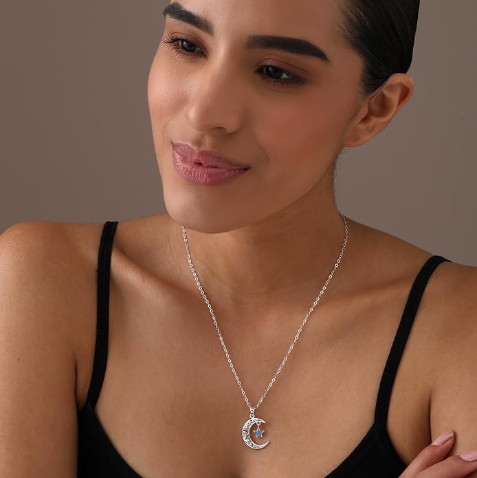 LeCalla 925 Sterling Silver Pendant Necklace | Crescent Moon and Star Necklace Jewelry | Handmade Charm Pendant Necklace for Women | Adjustable Chain Necklace Gifts for Women Valentine s Day, Mother s Day