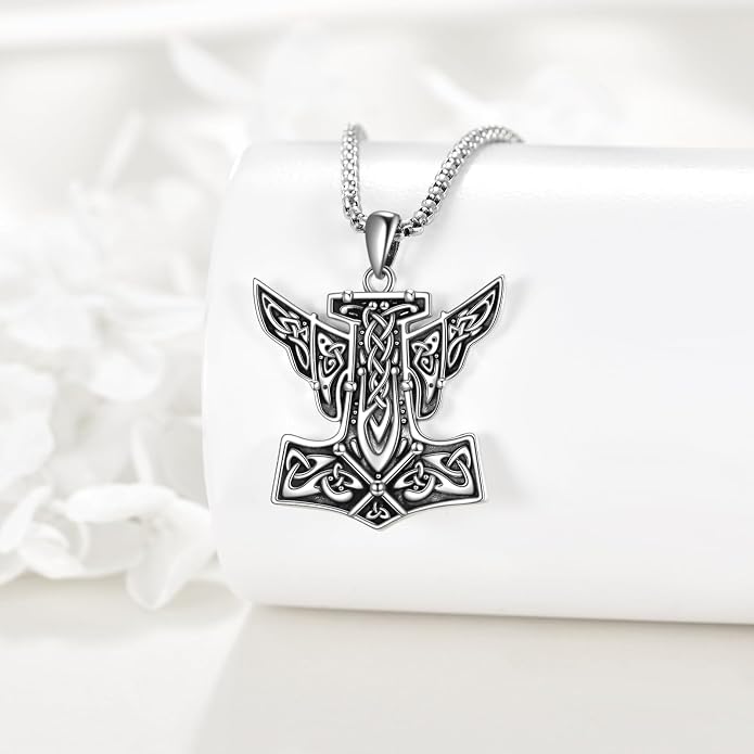 POPLYKE Faith/Sword/Mustard Seed/Horse/Wolf/Thor's Hammer/Viking/Devil Eyes Snake Sterling Silver Necklace for Men Jewelry Birthday Gifts