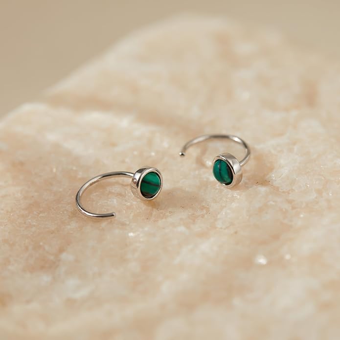 CHIC & ARTSY 925 Sterling Silver Half Hoop Earrings for Women, Dainty Huggie Hoops with Synthetic Opal, Moonstone, CZ & Gemstones, Lightweight Comfort Fit Everyday Elegant Jewelry