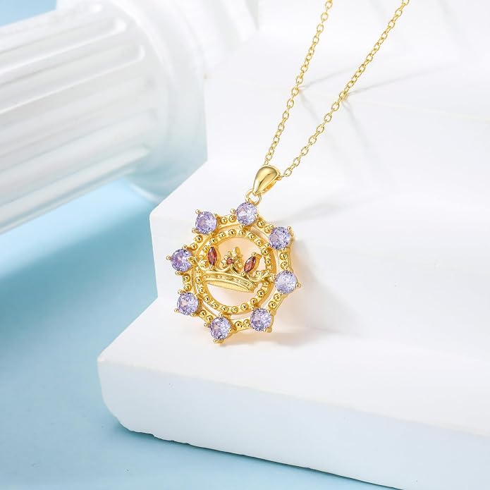 925 Sterling Silver Butterfly/Crescent/Witches Knot/Fleur-De-Lis/Thorny Crown Pendant Necklace Gold Plated Gemstone Birthday Gift for Wife Girlfriend Mom Daughter