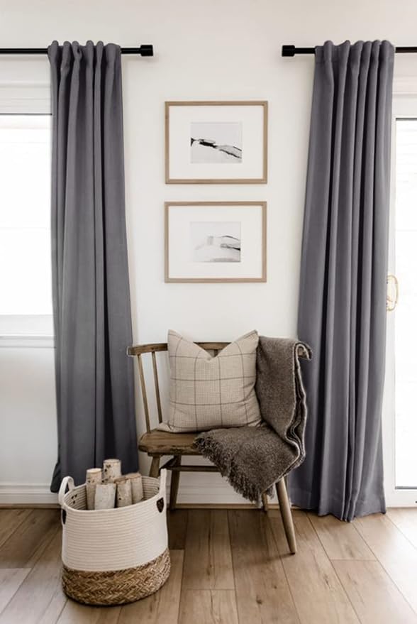 100% Blackout Shield Linen Blackout Curtains for Bedroom 108 Inches Long, Back Tab/Rod Pocket Living Room Drapes, Thermal Insulated Blackout Curtains 2 Panels Set, 50" W x 108" L, Darkgray