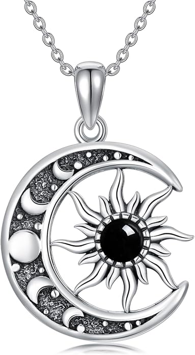 Sun and Moon Necklace 925 Sterling Silver Sun Moon Pendant Gemstone Jewelry Gifts for Women