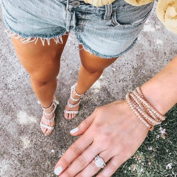 KELITCH Women Friendship Bracelets Crystal Beads 5 Wrap Bracelet Leather Handmade Boho Jewelry