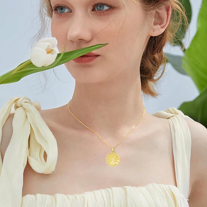 Aniu Tree of Life Necklace for Women, 925 Sterling Silver Mother of Pearl Family Palm Tree Charm Pendant Jewelry for Birthday Christmas Gift