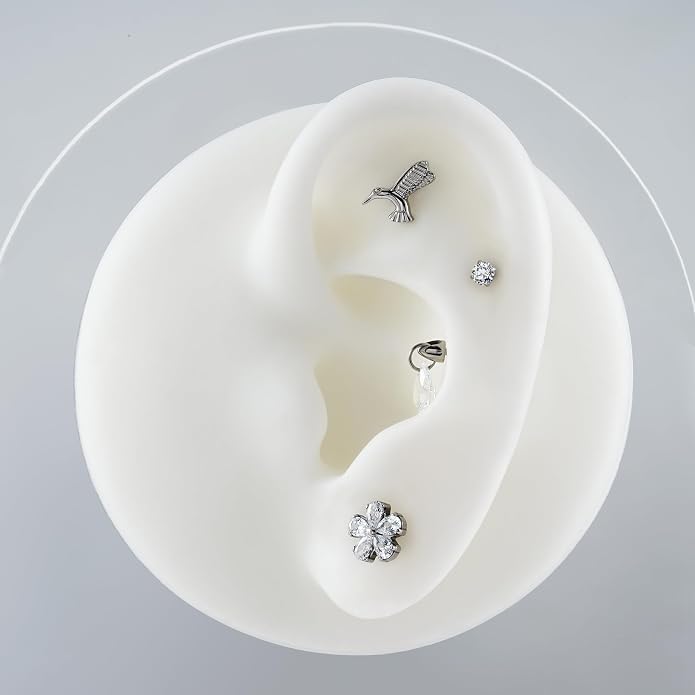 FINE4U 1PC ASTM F136 Titanium 16G Flatback Stud for Tragus, Helix, Conch 6mm 8mm - Screw on Cartilage Earring Piercing Jewelry