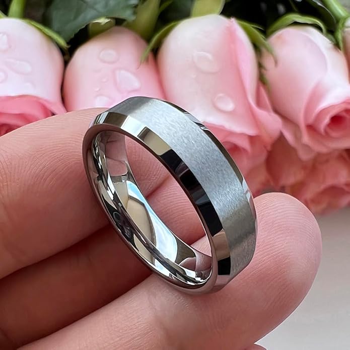 TUTISS 6mm 8mm Tungsten Rings for Men Women Fashion Engagement Wedding Bands Matte Finish Beveled Edges Comfort Fit