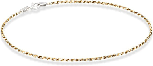 Miabella 925 Sterling Silver Solid 1.5mm Diamond-Cut Braided Rope Chain Anklet Ankle Bracelet for Women, Made in Italy