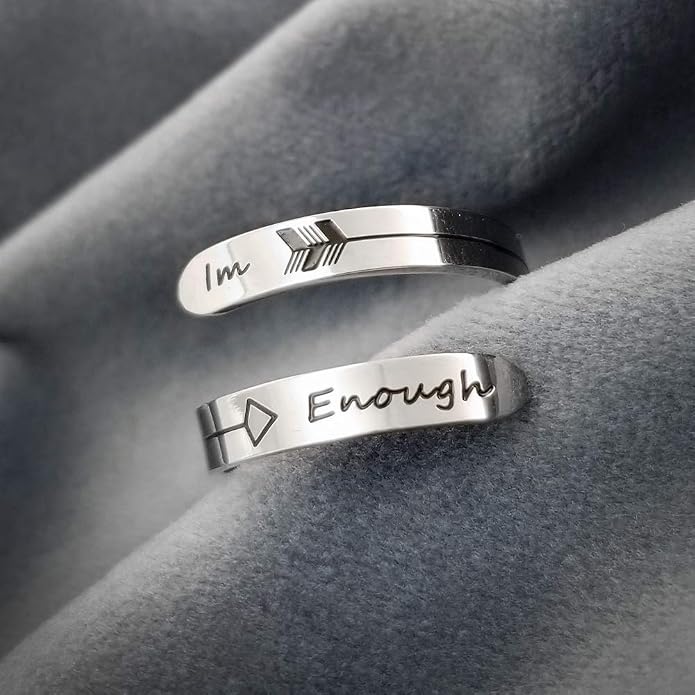 Vrycot Adjustable silvery Inspirational Stainless Steel Adjustable Bands Cool Stacking Opening Gift for Women Statement