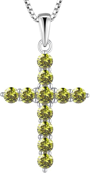 STARCHENIE Cross Necklace Sterling Silver Crucifix Pendant Gemstones Jewelry for Women