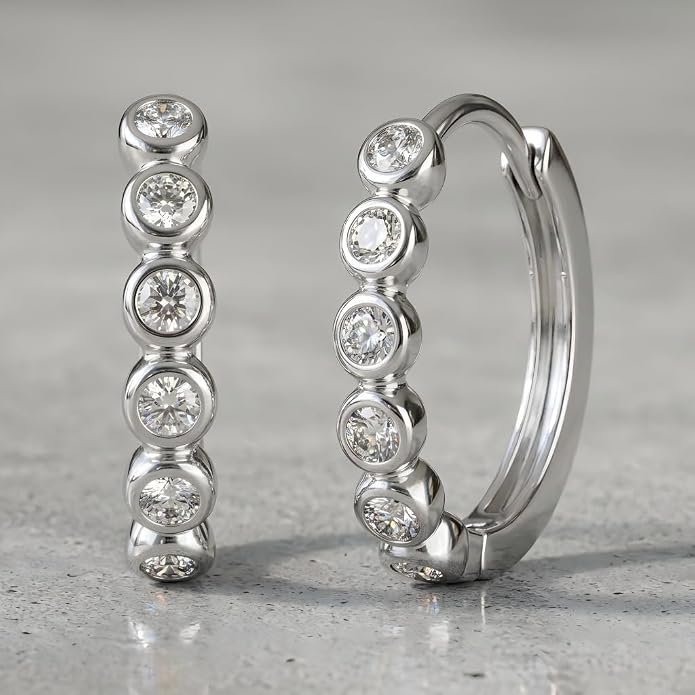 GIRIOIZ 18K White Gold Plated Eternity Hoops, Simulated High Carbon Diamond