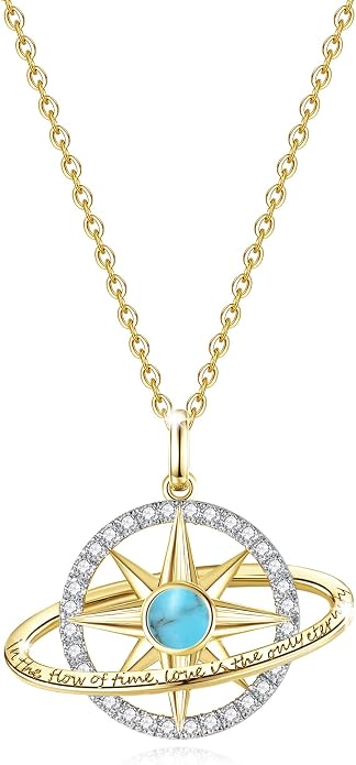 FANCIME Stellar Promise Birthstone Necklace for Women White Gold Plated Sterling Silver Planet Star Pendant Fine Jewelry Anniversary Birthday Mothers Day Gifts for Women Wife Friend Her