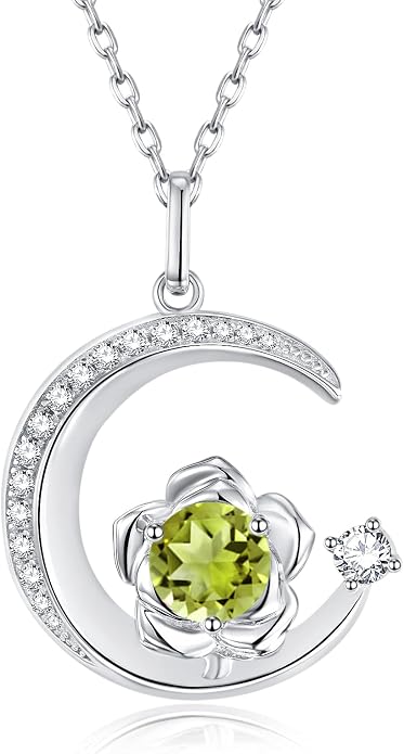 Birthstone Necklace for Women Sterling Silver Moon Pendant Necklaces Anniversary Birthday Fine Jewelry Gifts for Her Women Mother, Adjustable Chain