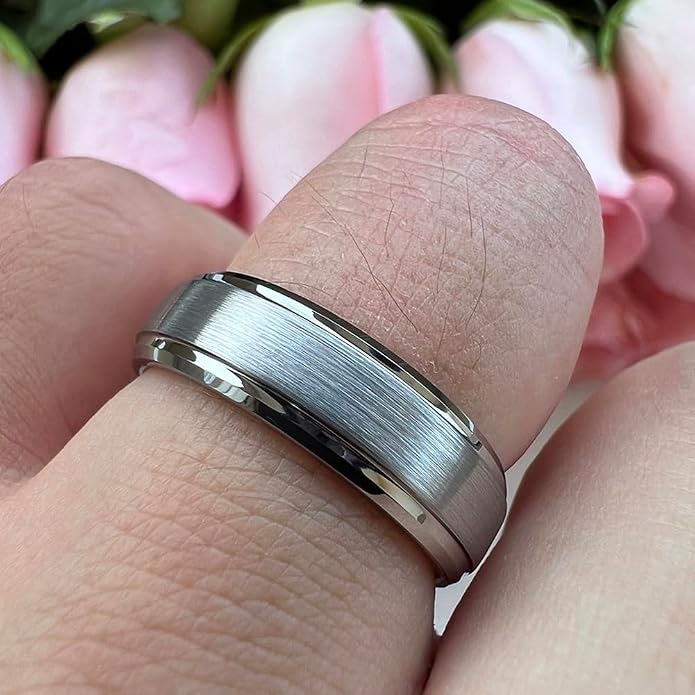 TUTISS 6mm 8mm Tungsten Rings for Men Women Fashion Engagement Wedding Bands Brushed Finish Stepped Beveled Edges Comfort Fit