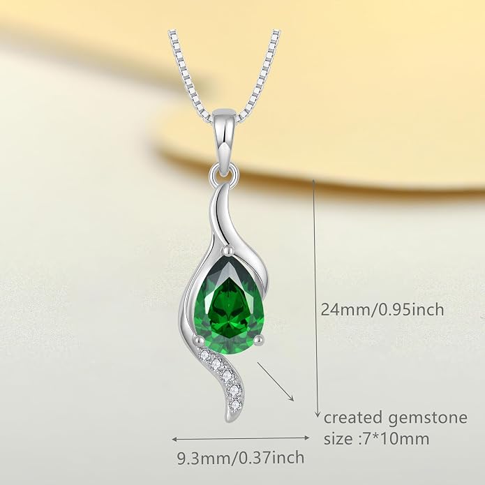 JO WISDOM Birthstone Necklace for Women Teardrop Cubic Zirconia Necklace 925 Sterling Silver Fine Jewelry Birthday Gifts for Women