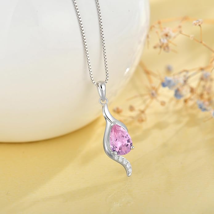 JO WISDOM Birthstone Necklace for Women Teardrop Cubic Zirconia Necklace 925 Sterling Silver Fine Jewelry Birthday Gifts for Women