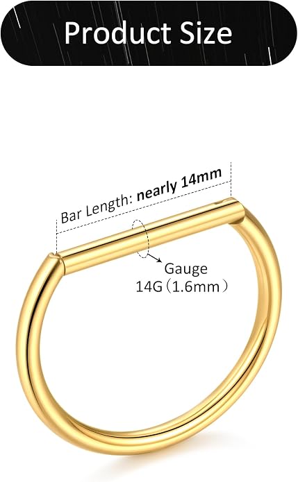 Oveta Titanium D Shaped Nipple Rings 14G for Nipple Piercing Jewelry Higned Segment Clicker Ring Hoops 11mm 12mm 14mm for Women Men, Silver Gold Black, 2PCS