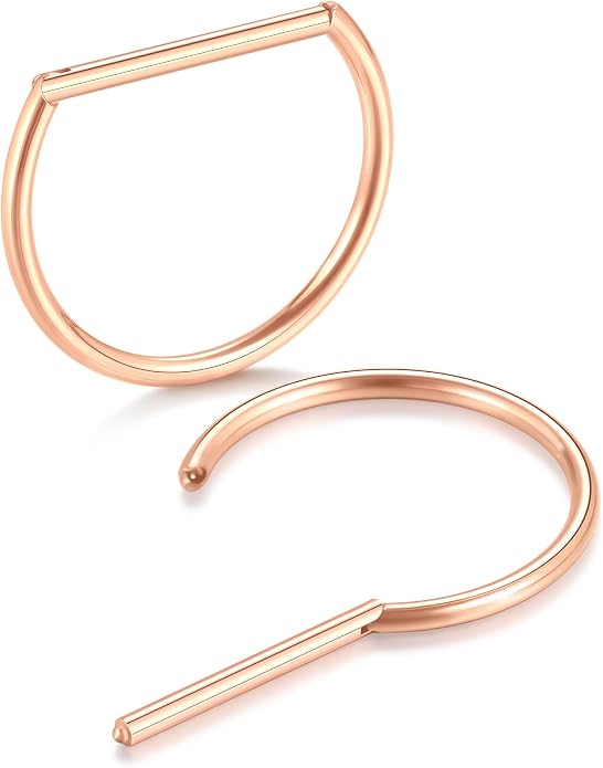 Oveta Titanium D Shaped Nipple Rings 14G for Nipple Piercing Jewelry Higned Segment Clicker Ring Hoops 11mm 12mm 14mm for Women Men, Silver Gold Black, 2PCS