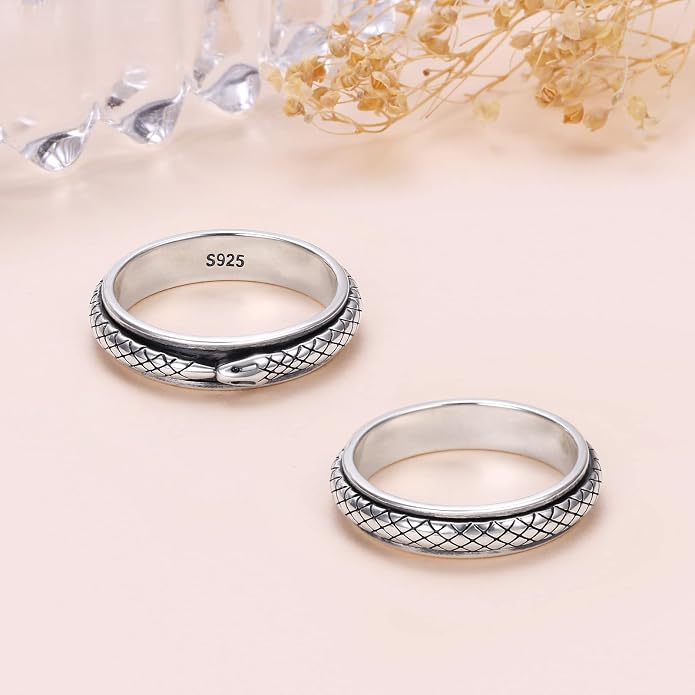 Alphm S925 Sterling Silver Spinner Fidget Anxiety Worry Relieving Boredom ADHD Autism Band Rings