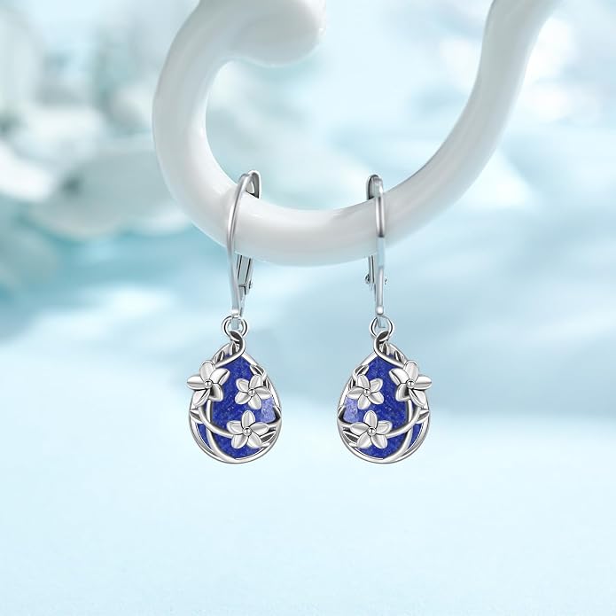 Flower Earrings 925 Sterling Silver Flower Teardrop Leverback Dangle Earrings Jewelry Gifts for Women Girls