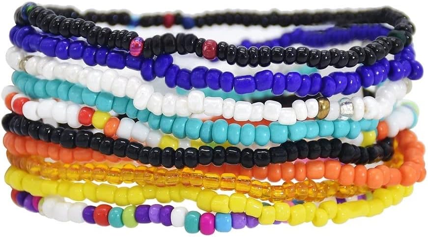 3-20Pcs Handmade Bohemian Summer Beach Beads African Ankle Bracelet for Women Adjustable Boho Colorful Seeds Stretch Barefoot Sandal Foot Anklet Jewelry