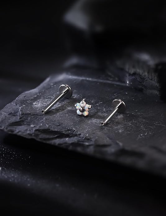 16G Astm F136 Titanium Internal Thread Flat Back Earrings Nose Studs Tragus Forward Helix Conch Cartilage Lobe Earrings Stud Medusa Labret Monroe Lip Ring Piercing Jewelry For Women Men