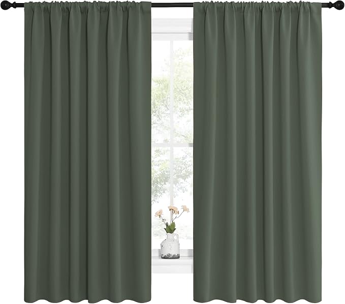 NICETOWN Bedroom Curtains Blackout Draperies - All Season Thermal Insulated Solid Rod Pocket Top Blackout Curtains/Drapes for Kid's Room (Dark Mallard, 1 Pair, 62 x 63 Inch)