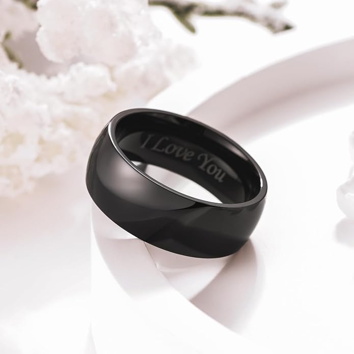 King Will 316L Stainless Steel Wedding Band for Men Women-2-8mm Width Wedding Ring in Black/Sliver/Gold Plated Laser I Love You High Polished Dome Style Promise Ring Comfort Fit Size 4-15