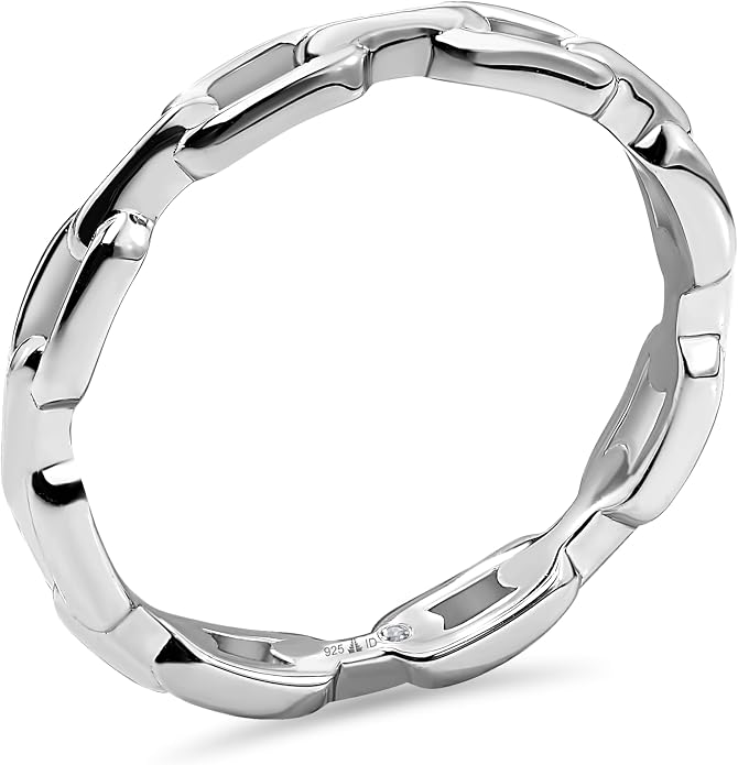 DEVATA Gold or Rhodium Plated Sterling Silver 925 – Eternity, Band Ring for Women – Heart, Knot, Clover, Infinity, Mariner, Cable, Curb, Cuban, Figaro, Daisy, Rope, Ribbed, Dome